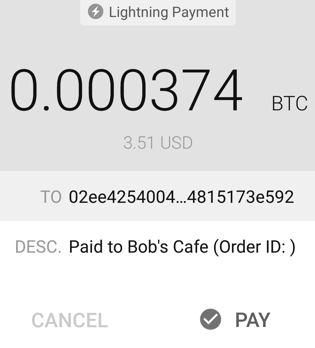 Lightning transaction send confirmation