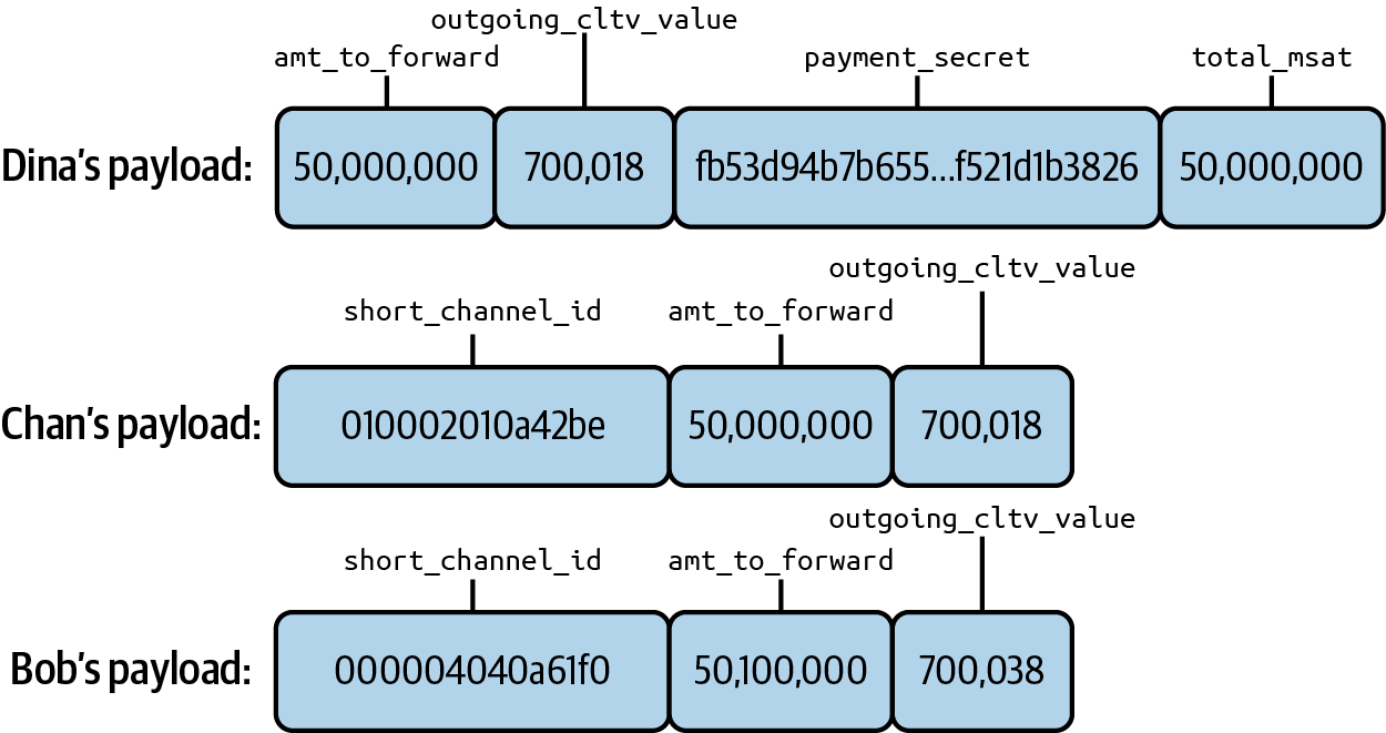 Hop payloads for all the hops